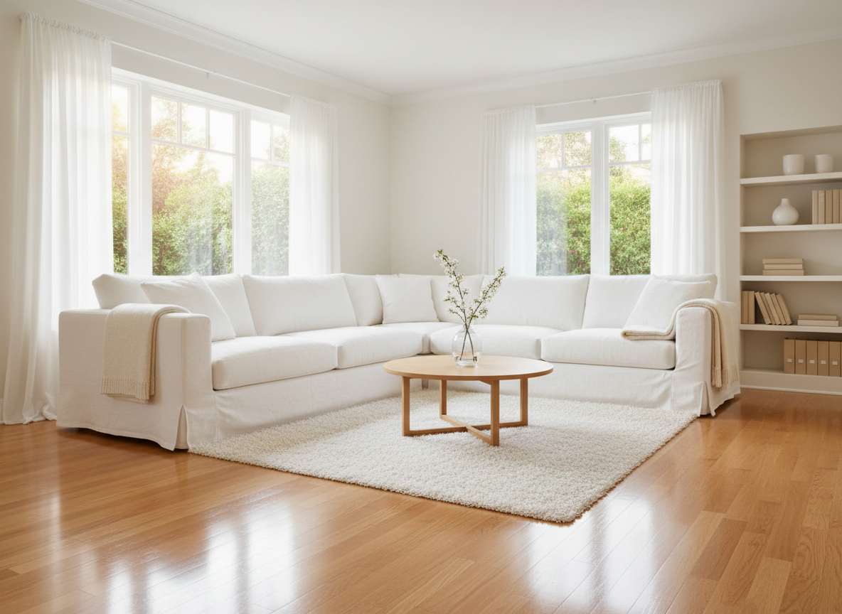 Bright, spotlessly clean residential living room